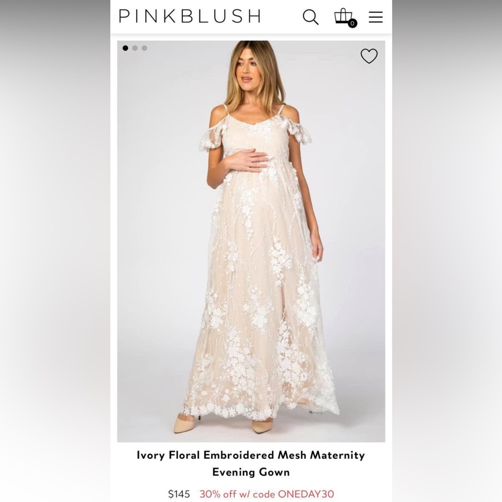 Pink blush Maternity- Floral Embroidered Maternity Gown
